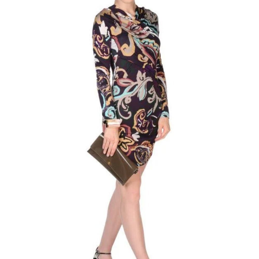 M Missoni Vintage Floral Long Sleeve Mini Dress Brown Size Small
